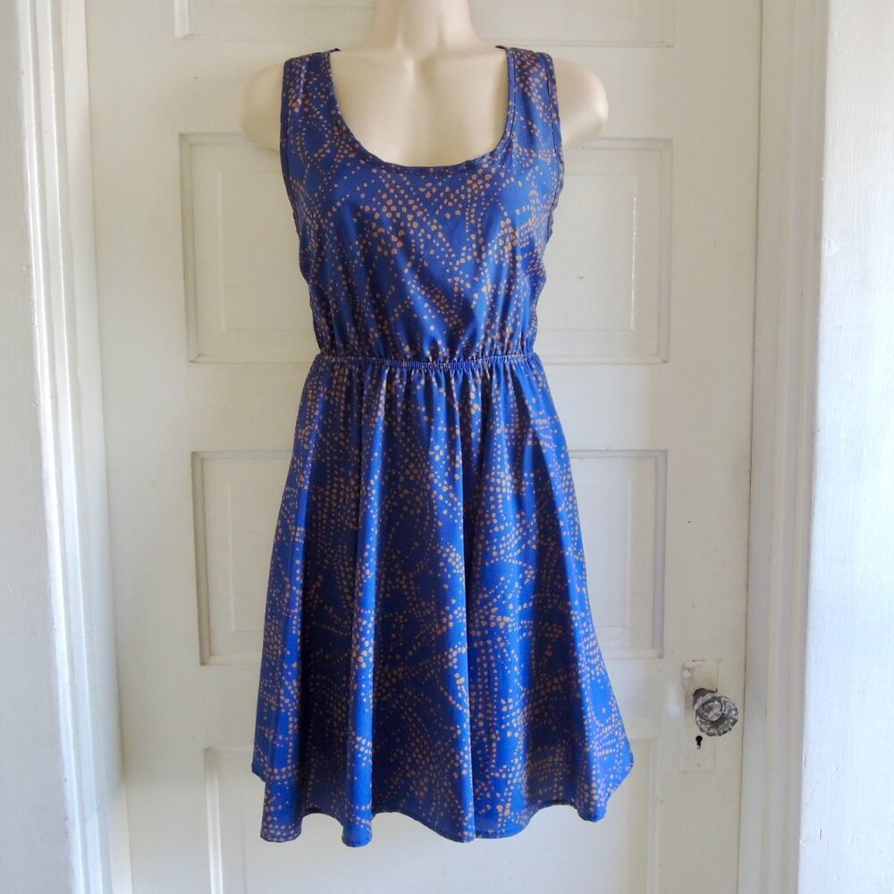 Anthro Everly Blue & Gold Exposed Zip Mini Dress S